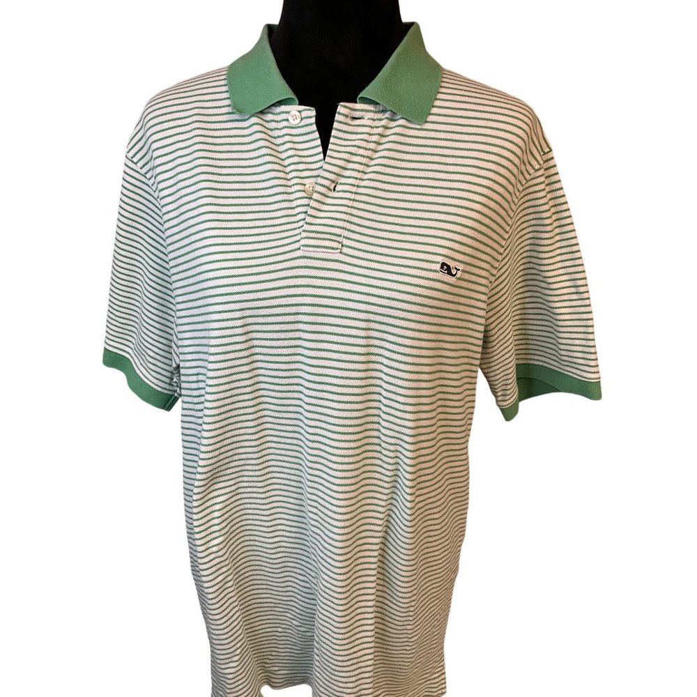 Vineyard‎ Vines Green Stripe Polo Shirt Men’s Size Large short Sleeve